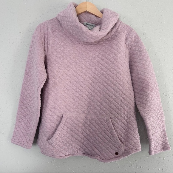 Orvis Pink Quilted Pullover Sweater Sweatshirt Comfy Casual Small Cowl Neck - Picture 1 of 4